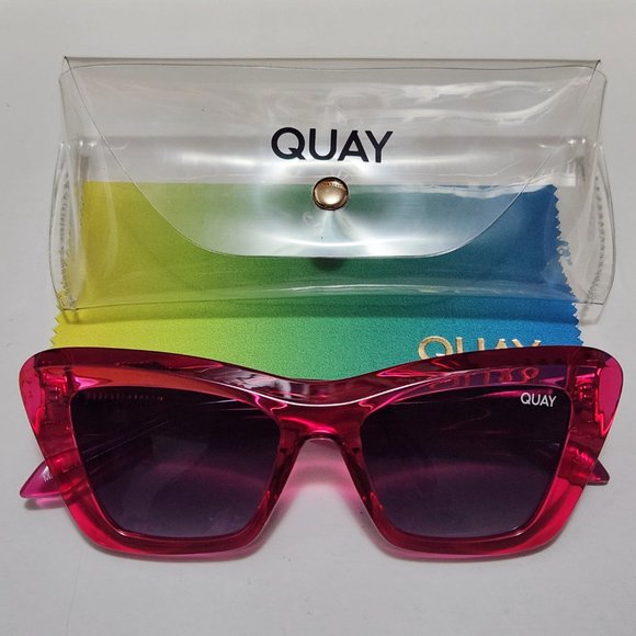 Quay Australia On The Radio Pink 50mm Cat Eye Sunglasses NEW with Case & Cloth - Picture 5 of 6